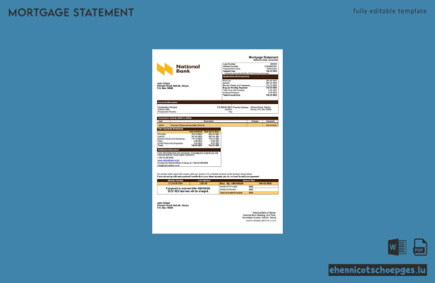 Beispielansicht eines Hypothekenauszugs der Kenya National Bank of Kenya (Word- und PDF-Format)
